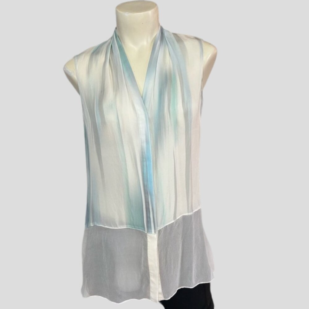 Elie Tahari 100% Silk Sleeveless Sheer Button Front Tunic